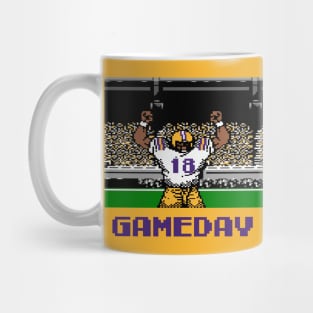 Purple and Gold Football Gameday Retro 8 Bit Linebacker Mug